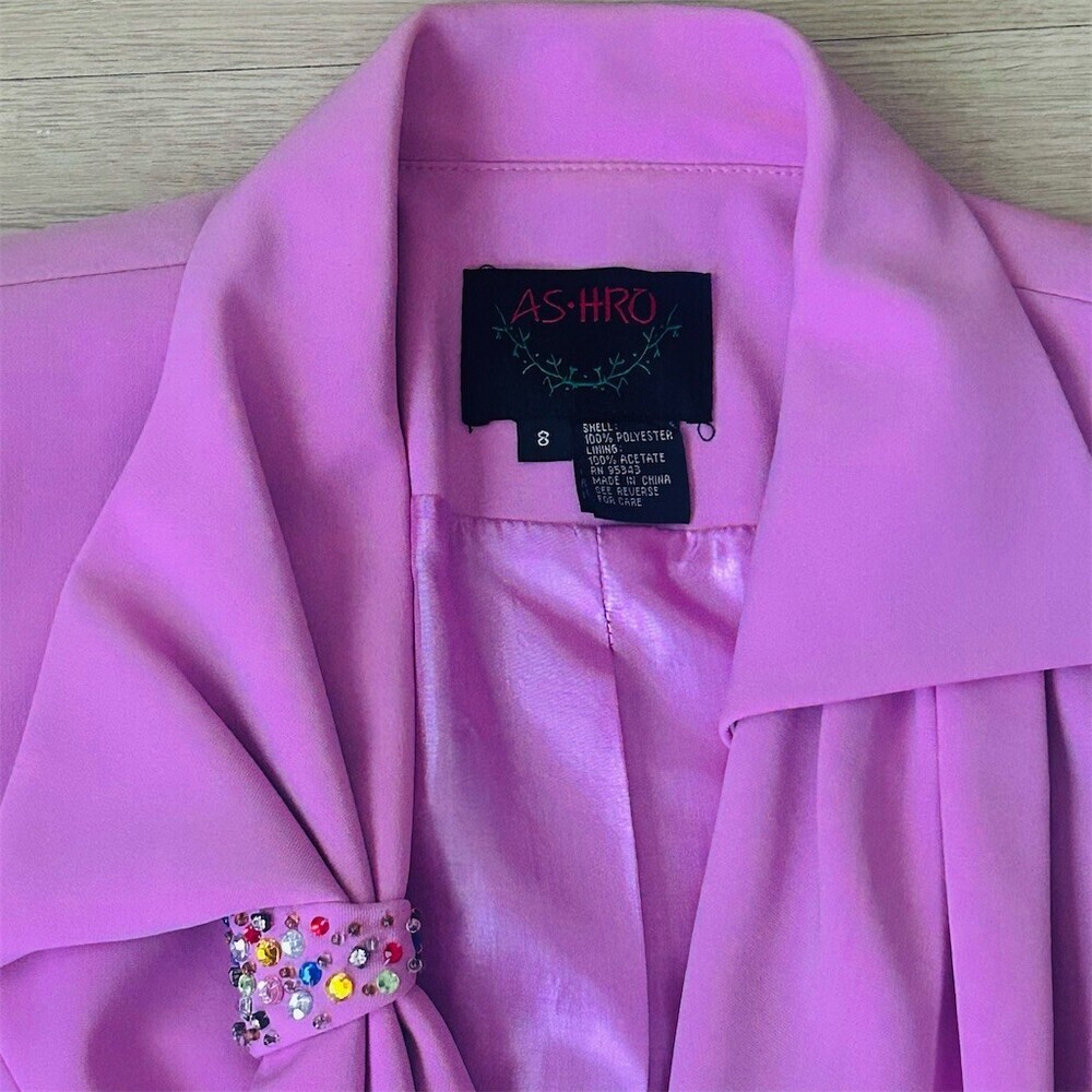 ASHRO Blazer Jacket Womens Size 8 Pink Embellished Single Button Lined - Picture 2 of 9